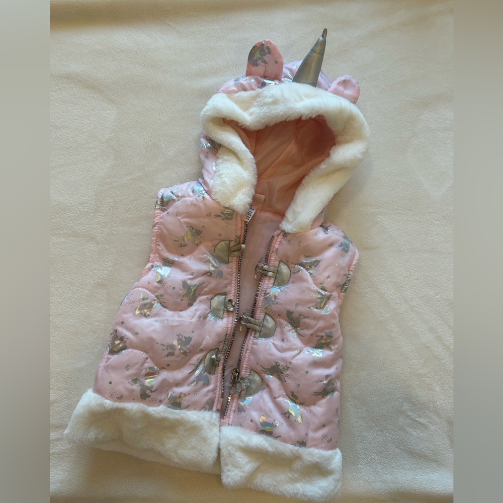 Pink Hooded Vest with Unicorn Print